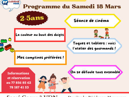 Programme du 18 mars pour les 2 à 5 ans