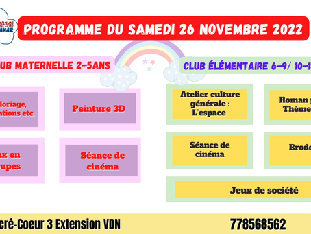 Programme du samedi 26 novembre 2022