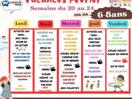 Programme du 20 au 24 février pour les 6 à 8 ans.