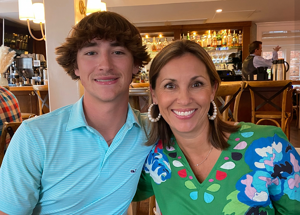 My son and I out to dinner on a college tour.