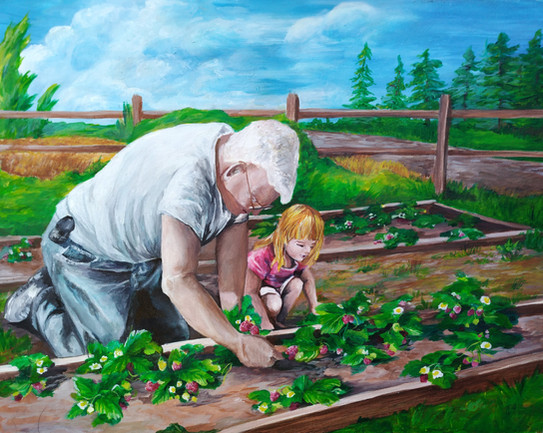 Grandfather Strawberry field Acrylic paint by Sonya Allen
