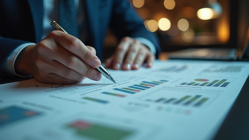 Close-up view of a club manager reviewing operational reports at a desk