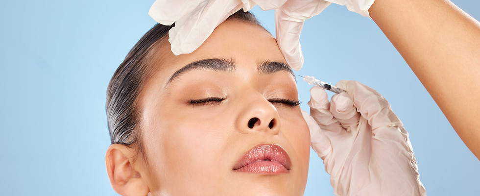 Woman, plastic surgery and needle in hand for anti aging results and prp treatment process