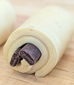 Handmade laminated pastry with chocolate at Fermento Bakery