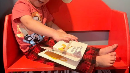 Child on their bookshelf