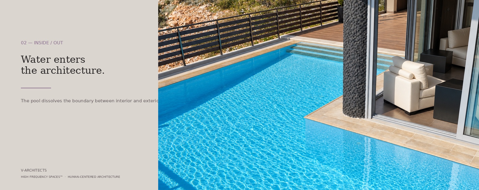 Pool and glazed living space of the Chaidari residence.
