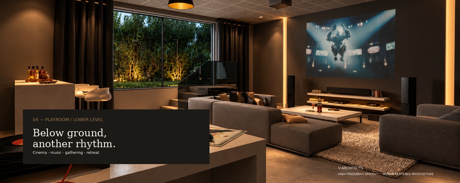 Kefalari Residence playroom with cinema, music and gathering spaces