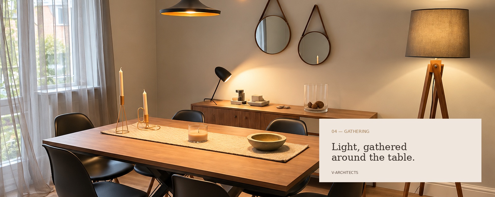 Dining room gathering space at the London Residence by V-Architects