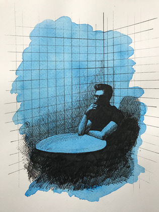figurative
man seated
contemplation
colour splash