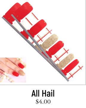 All Hail Nail Polish Wraps. Elegant geometric Christmas DIY nail strips with gold accents. Jaysea Nails lacquer strips nail stickers.