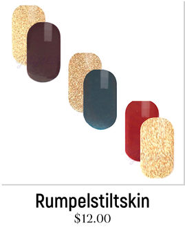 Rumpelstiltskin Nail Polish Wraps Bundle. Add a dash of gold glitter to your manicures for an elegant look to beautiful dark brown, deep green and ruby red nails. Jaysea Nails lacquer strips nail stickers.