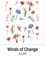 Winds of Change Nail Decals. Whimsical floral nail art in browns, pinks, reds, blues, and purples. Jaysea Nails pretty flower nail art water slide designs nail decals.