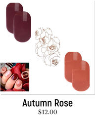 Autumn Rose Nail Polish Wraps Bundle. Elegant brown nail colors and designs, including a beautiful deep maroon brown, a trendy ochre brown, and an elegant rose gold roses nail design. Jaysea Nails lacquer strips bundle nail stickers.
