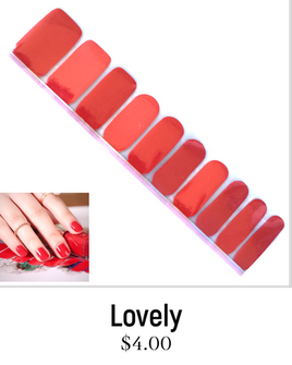 Lovely Nail Polish Wraps. Bright red, eye-catching manicure for Valentine's Day. Jaysea Nails laquer strips nail stickers.