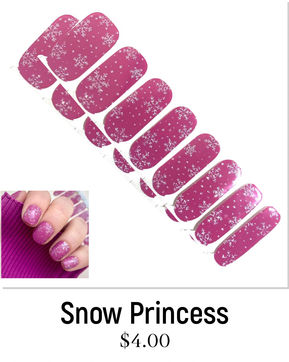 Snow Princess Thin Nail Polish Wraps. Pretty magenta pink nails with elegant silver glitter snowflake nail art designs. Jaysea Nails snow lacquer strips nail stickers.