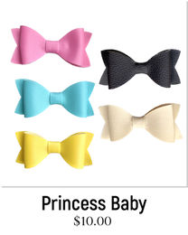 Princess Baby Faux Leather Hair Bow. Adorable mini faux leather hair bows in baby pink, blue, pretty yellow, and elegant beige and black colors. Jaysea Arts Hair accessories. Baby girl toddler hair bows.