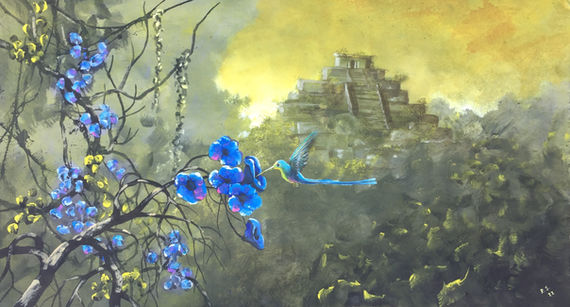 Hummingbird and ancient mayan temple p.jpg