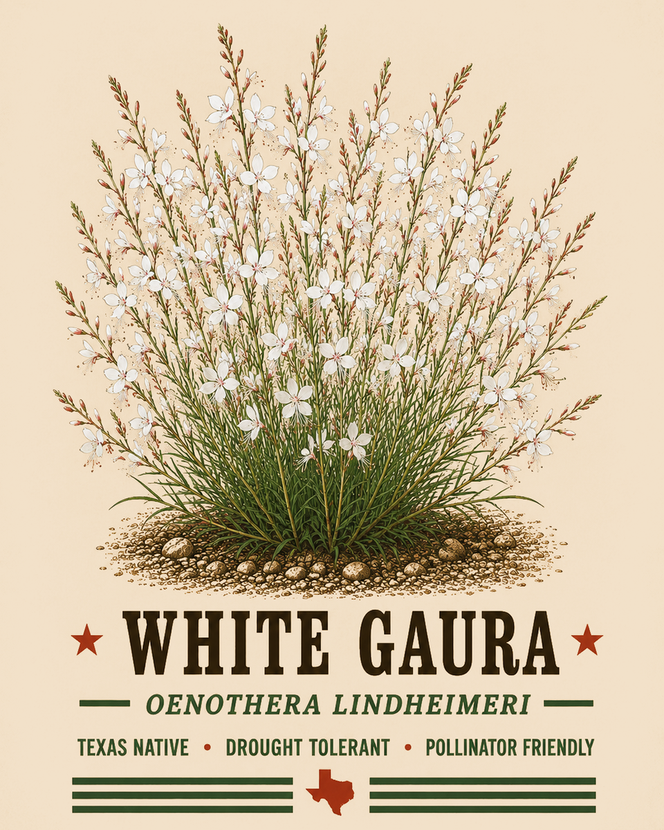White Gaura Oenothera lindheimeri native Texas perennial with airy white-pink flowers on slender stems