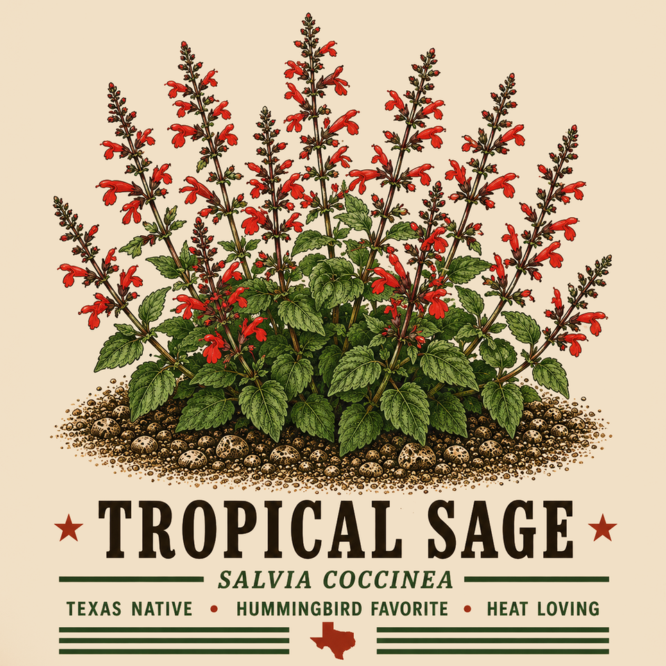 Tropical Sage Salvia coccinea native Texas perennial with spikes of red tubular flowers