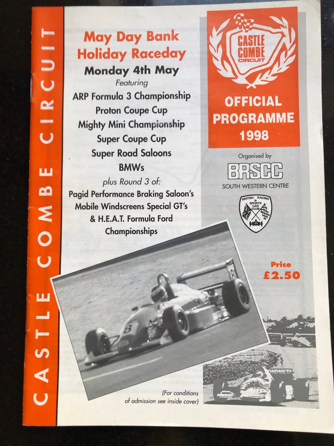 Programme Race Castle Combe 4 May 1998 ARP Formula 3 Mini BMW Proton Cup Ford A5