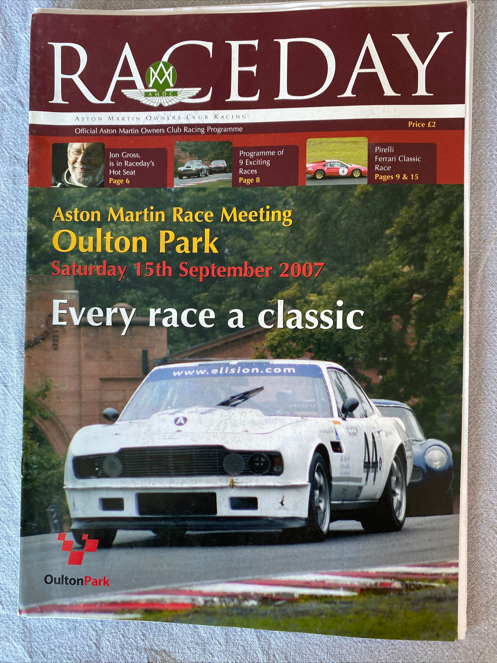 Programme Race Oulton Park 15 September 2007 AMOC Ferrari Healey Results A4