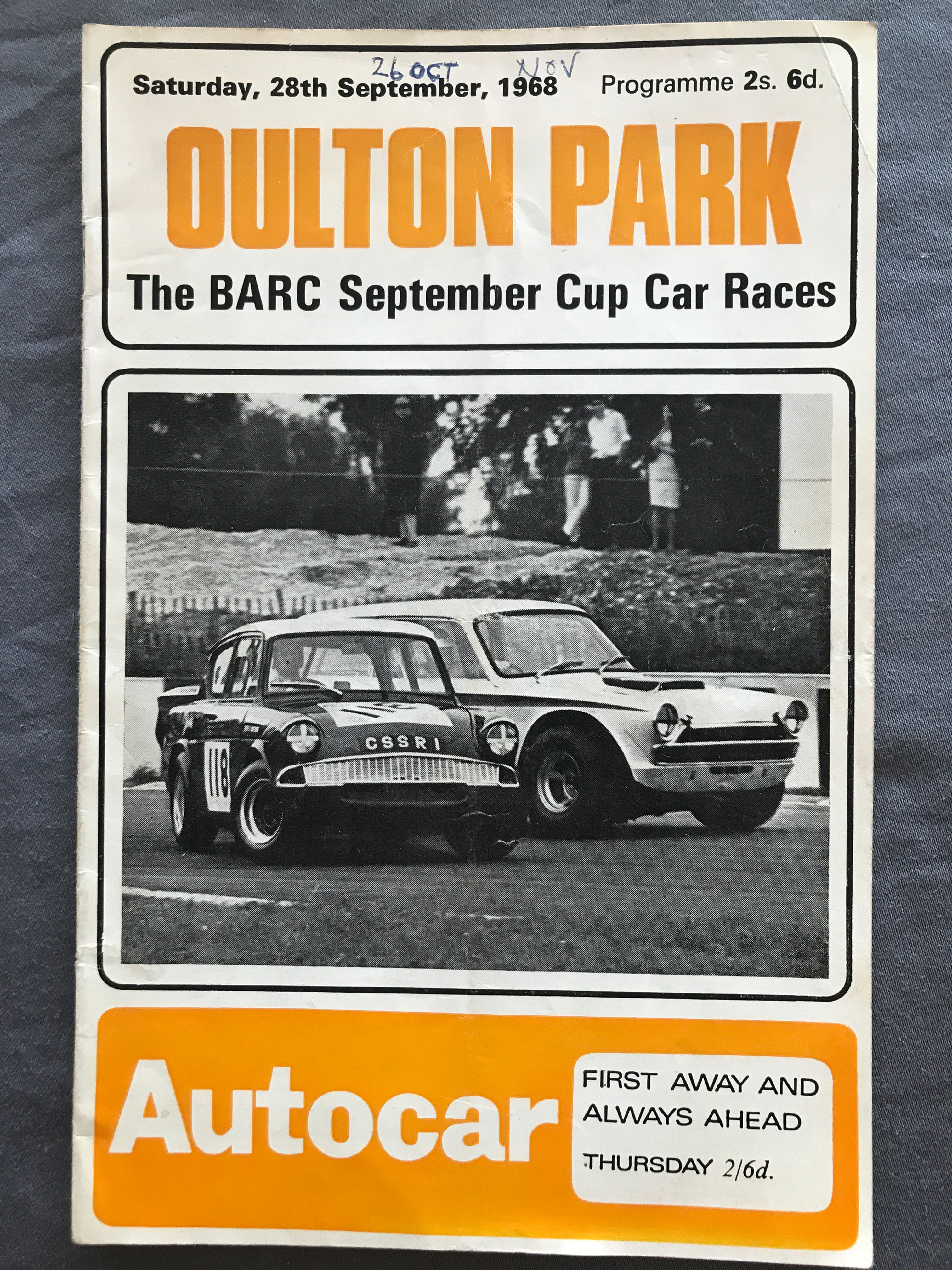 Race Programme 28 September 1968 Formula 3 Sports Cars Clubmans Saloons A5