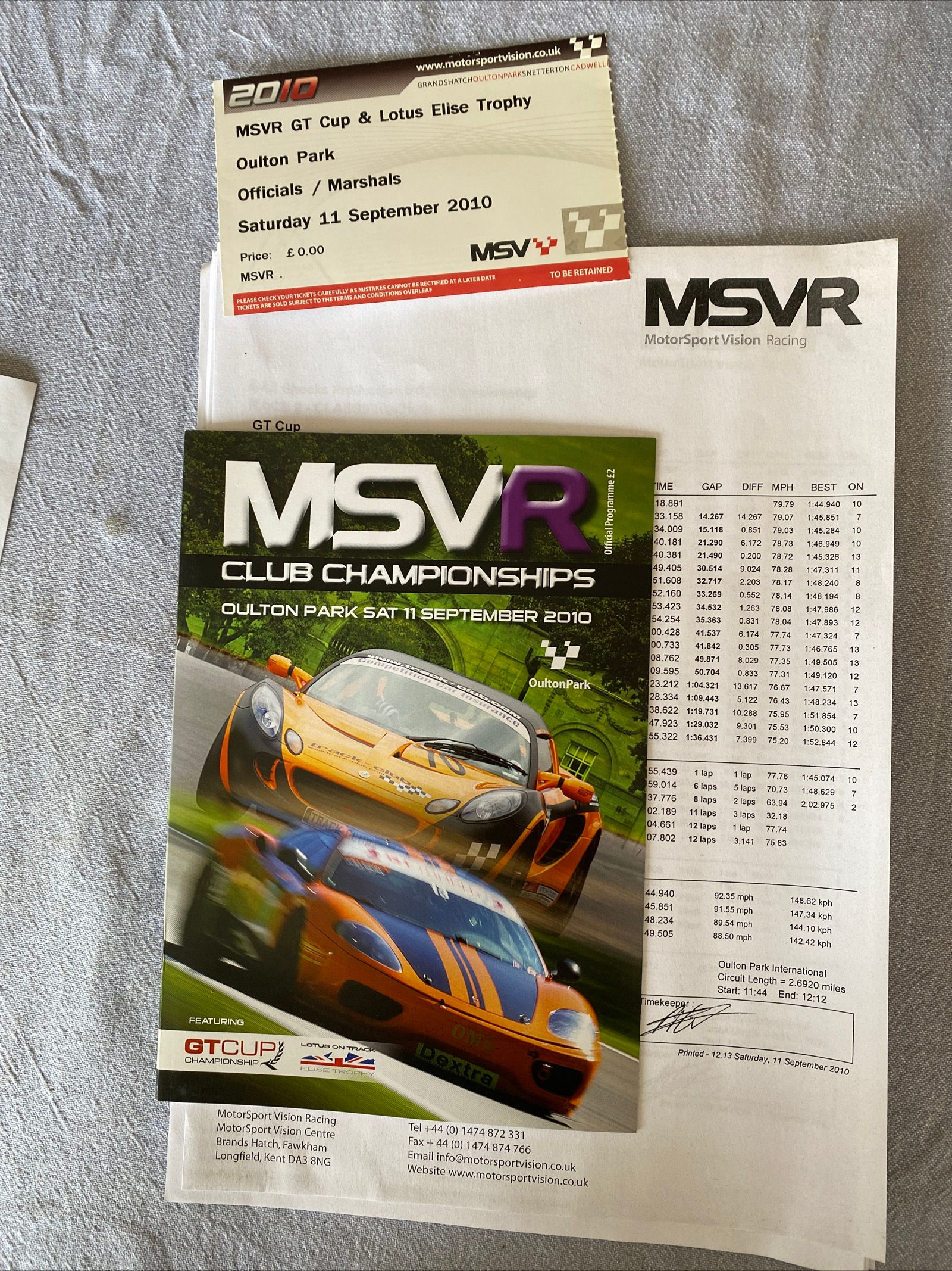 Race Programme Oulton Park 11 September 2010 Monoposto Lotus Elise Results A5