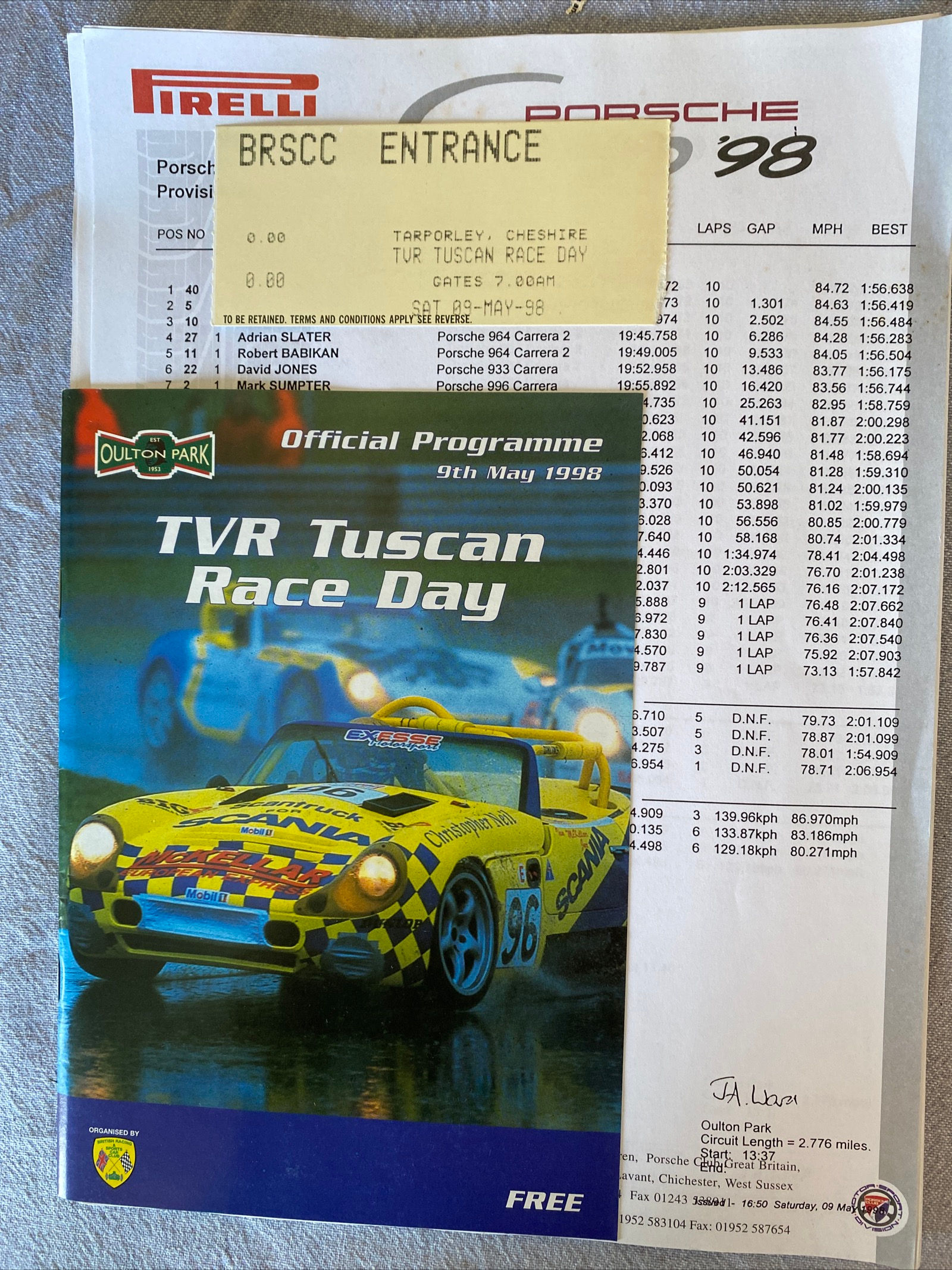 Programme Race Oulton Park 9 May 1998 TVR Tuscan Porsche FF1600 Results A5