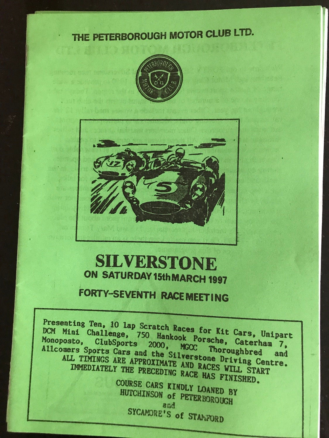 Programme Race Silverstone 15 March 1997 Mini 750mc Porsche 924 Monoposto A5