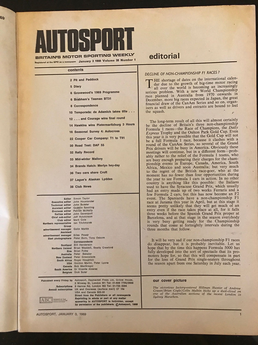 Thumbnail: Autosport 3 January 1969 Cooper cars History T1-T91 test DAF 55 Courage wins  