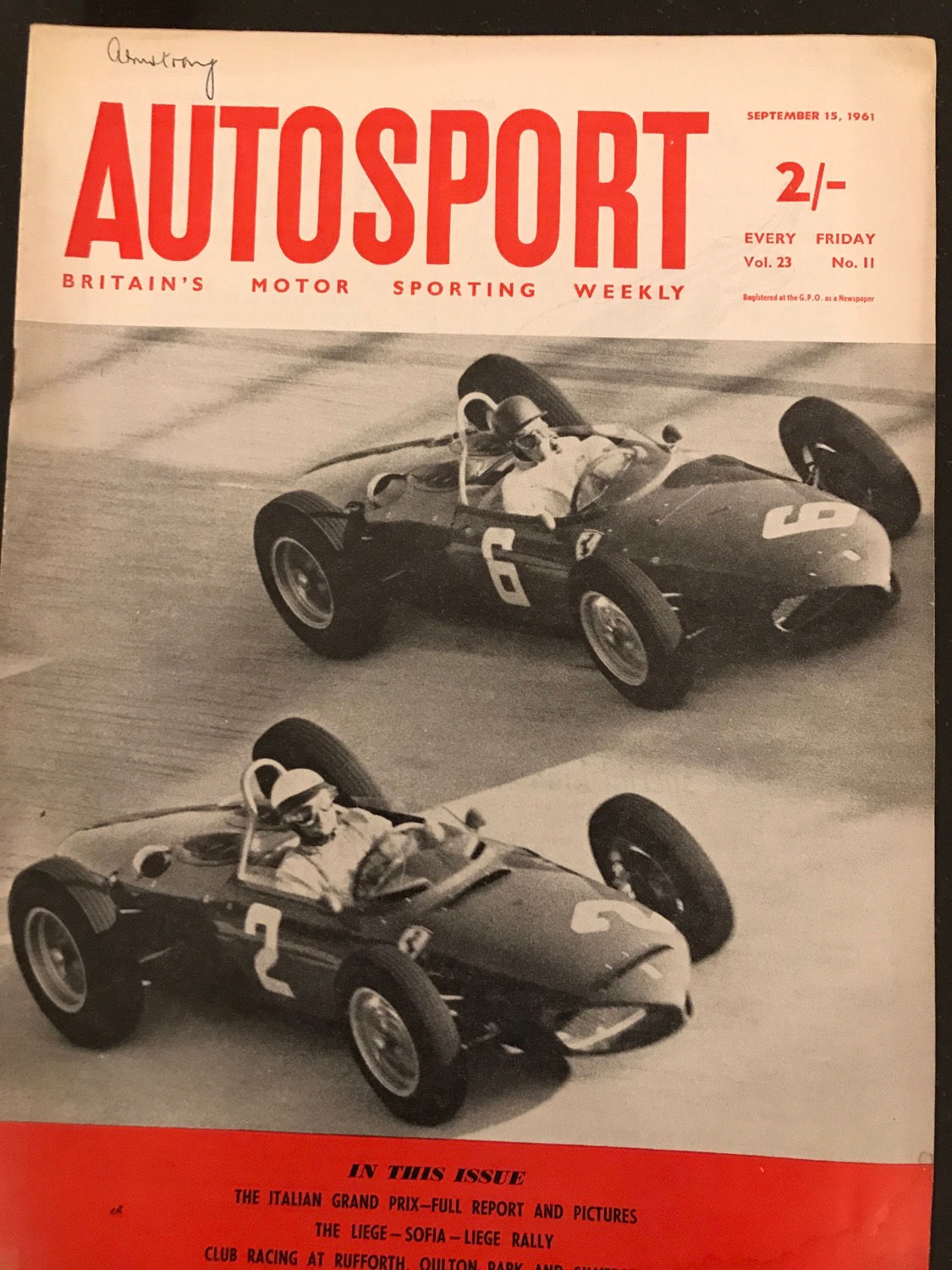 Autosport  15 September 1961 Obituary Von Trips Hill Ferrari Wins Italian F1 GP