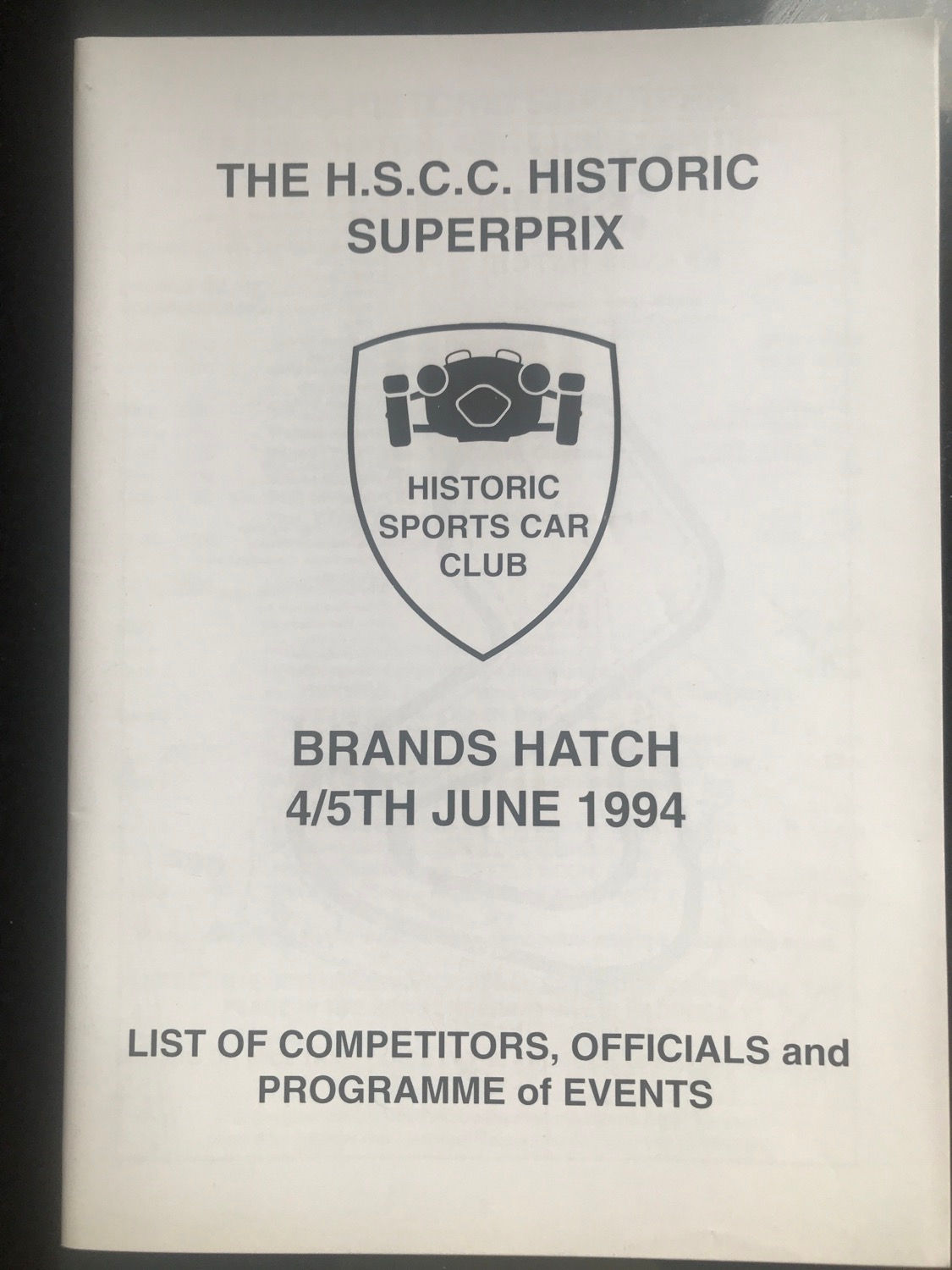 Programme Race Brands Hatch 5 June 1994 HSCC Historic Formula  1  F2 MG GT A5