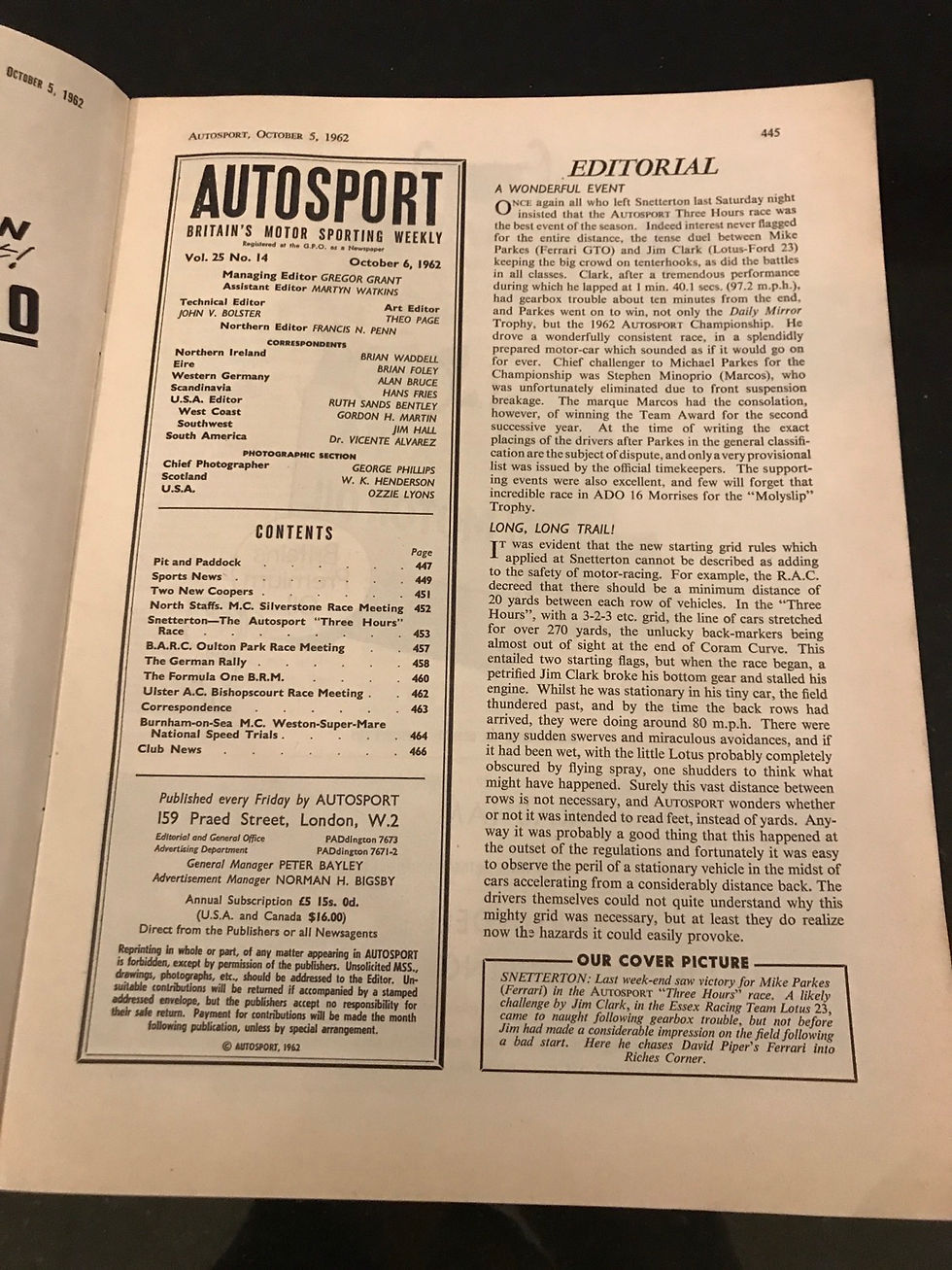 Thumbnail: Autosport 5 October 1962 Michael Parkes Ferrari wins Snetterton 3Hrs Pat Moss 