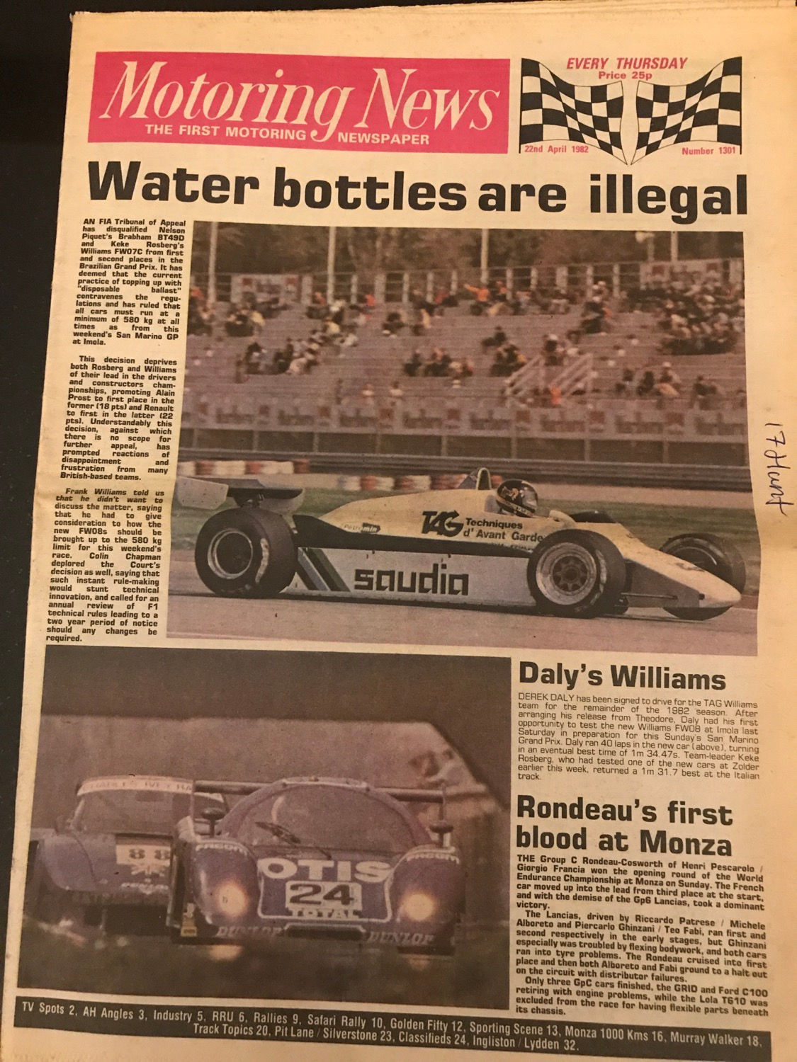 Motoring News 22 April 1982 Rondeau Wins Monza 1000km Mehta Datsun Safari Rally