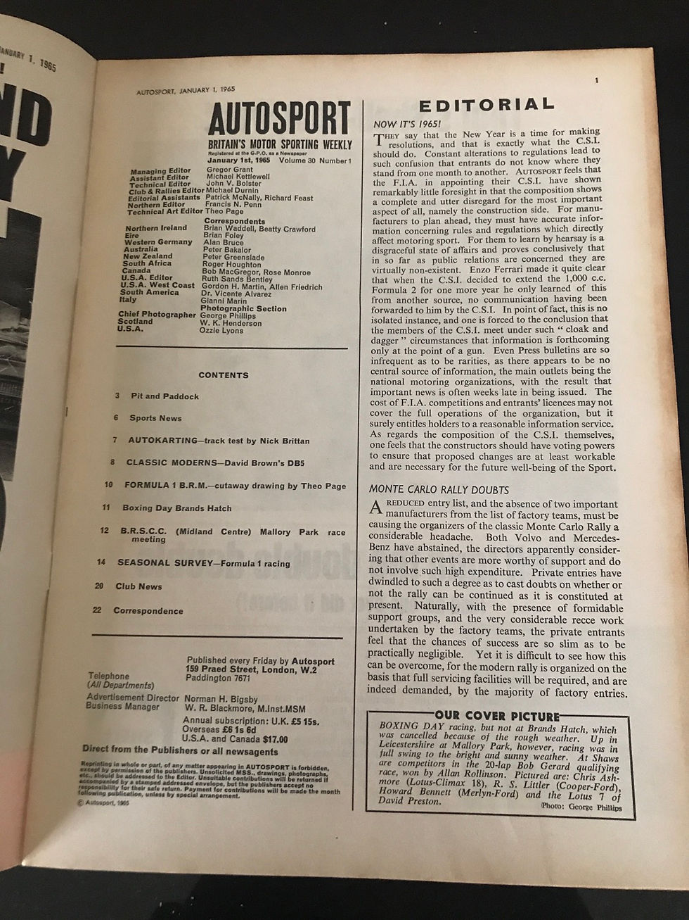 Thumbnail: Autosport 1 January 1965 test Aston Martin DB5 Formula 1 season Review  BRM 