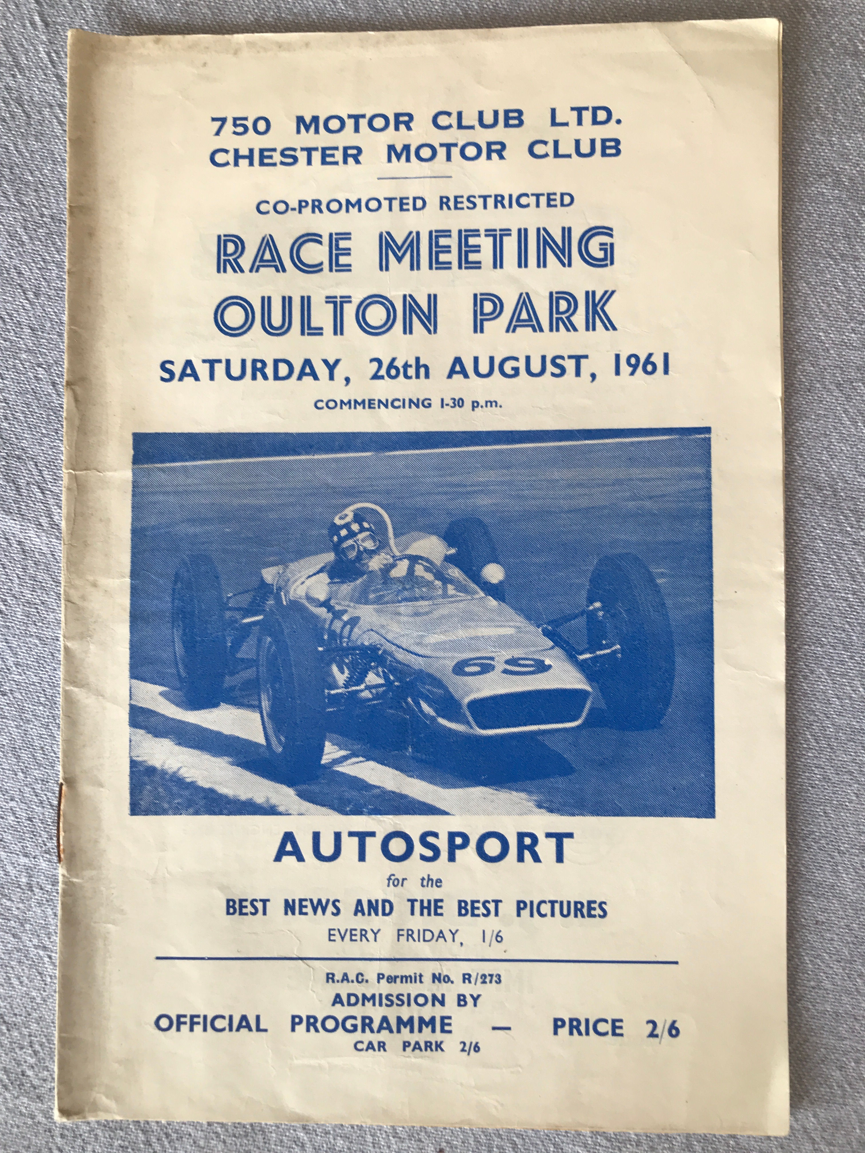 Race Programme Oulton Park 26 August 1961 TVR  Lola Rochdale Olympic Lotus A5
