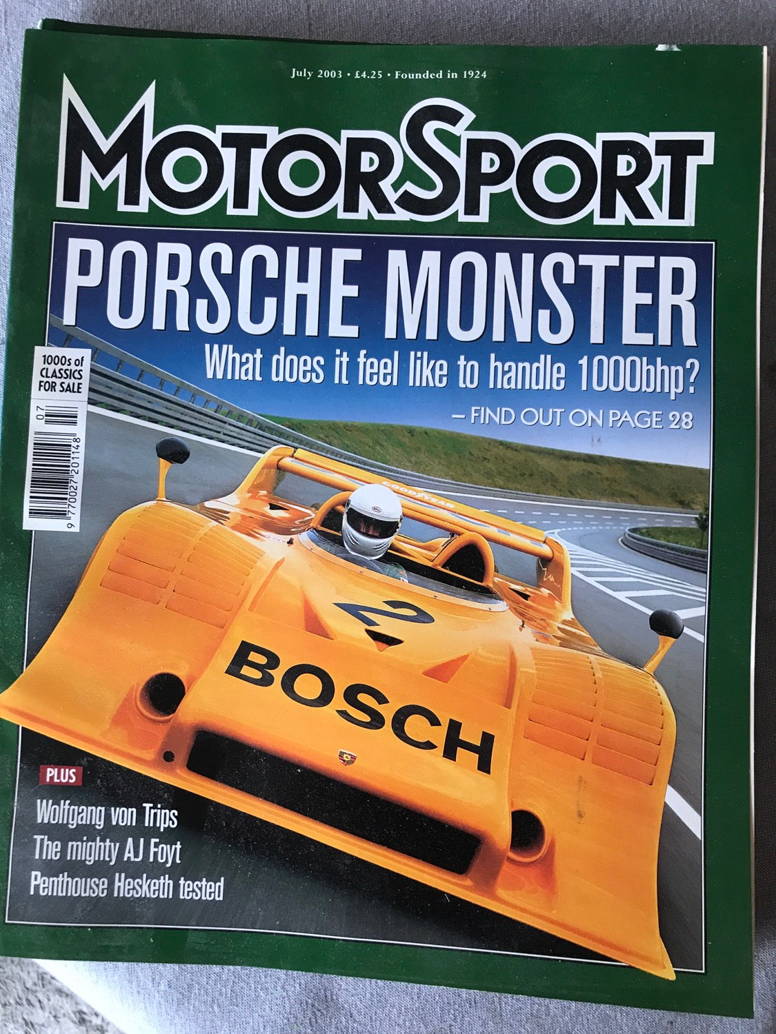 Motor Sport Magazine July 2003 Test Porsche 917/10 Hesketh 308E 1929 BRDC 500