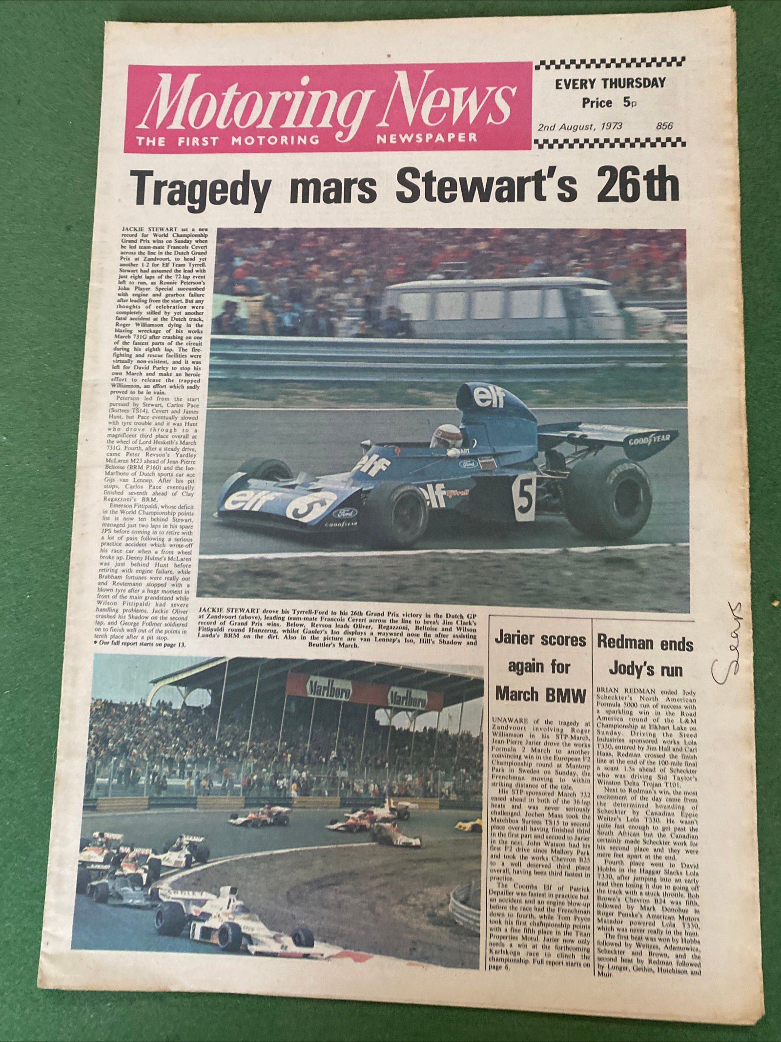 Motoring News 2 August 1973 Stewart Wins Dutch F1 GP Obituary Roger Williamson 