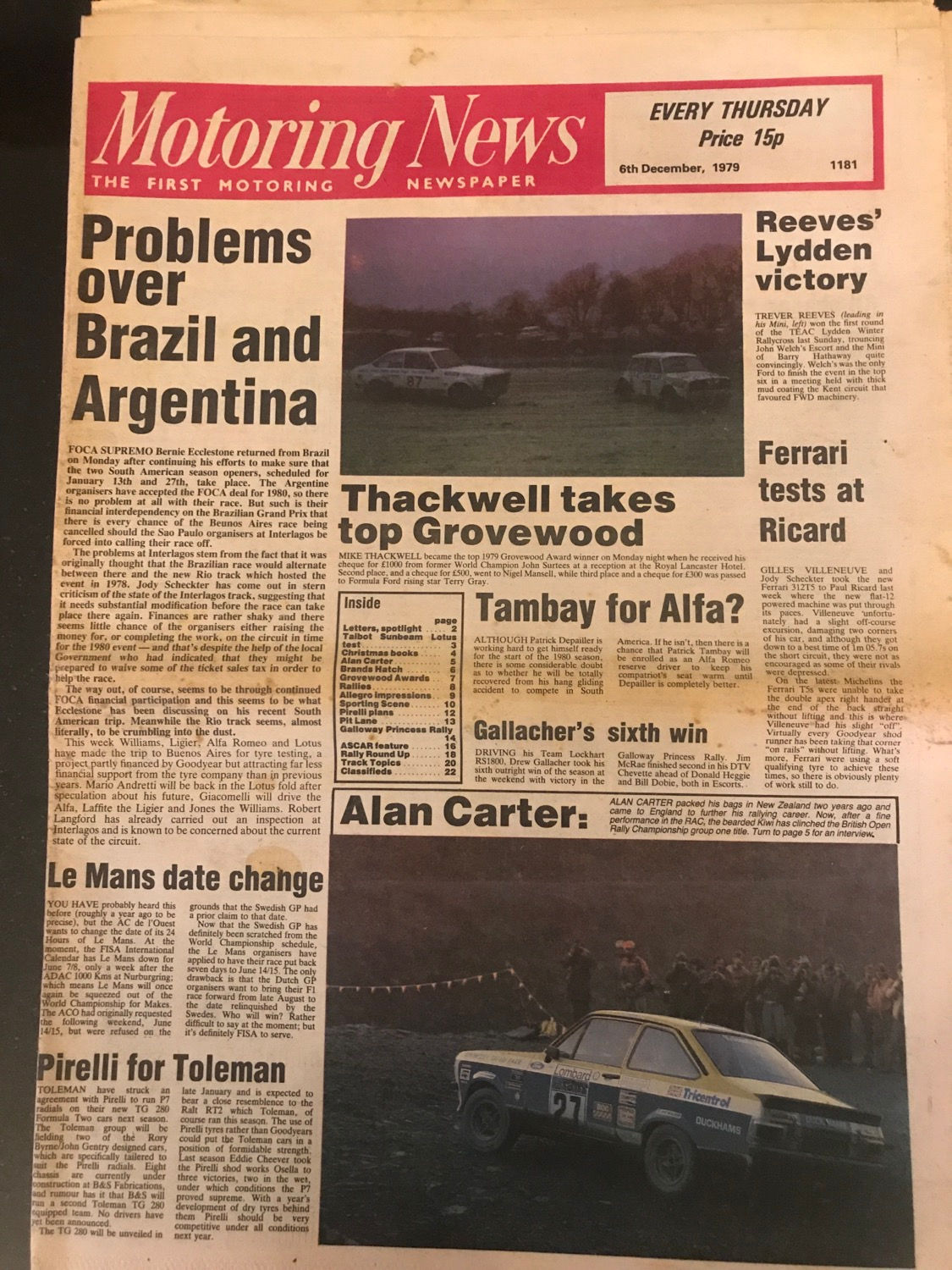 Motoring News 6 December 1979 Test Talbot Sunbeam Lotus Thackwell Grovewood