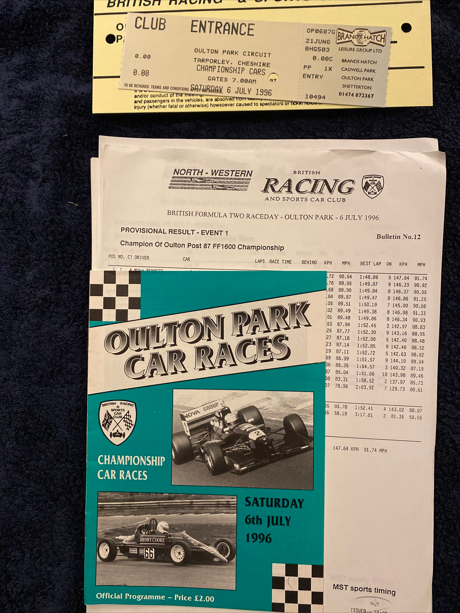 Programme Race Oulton Park 6 July 1996 British Formula 2 Sports GT + Results A5