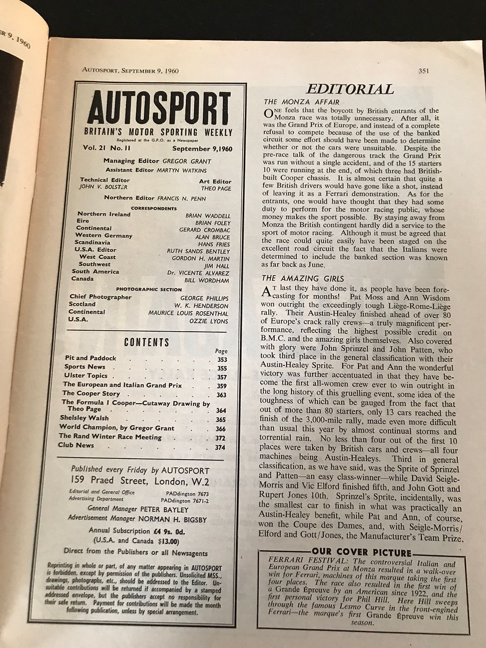 Thumbnail: Autosport 9 September 1960 Phil Hill Ferrari wins Italian F1 GP Cooper Story 