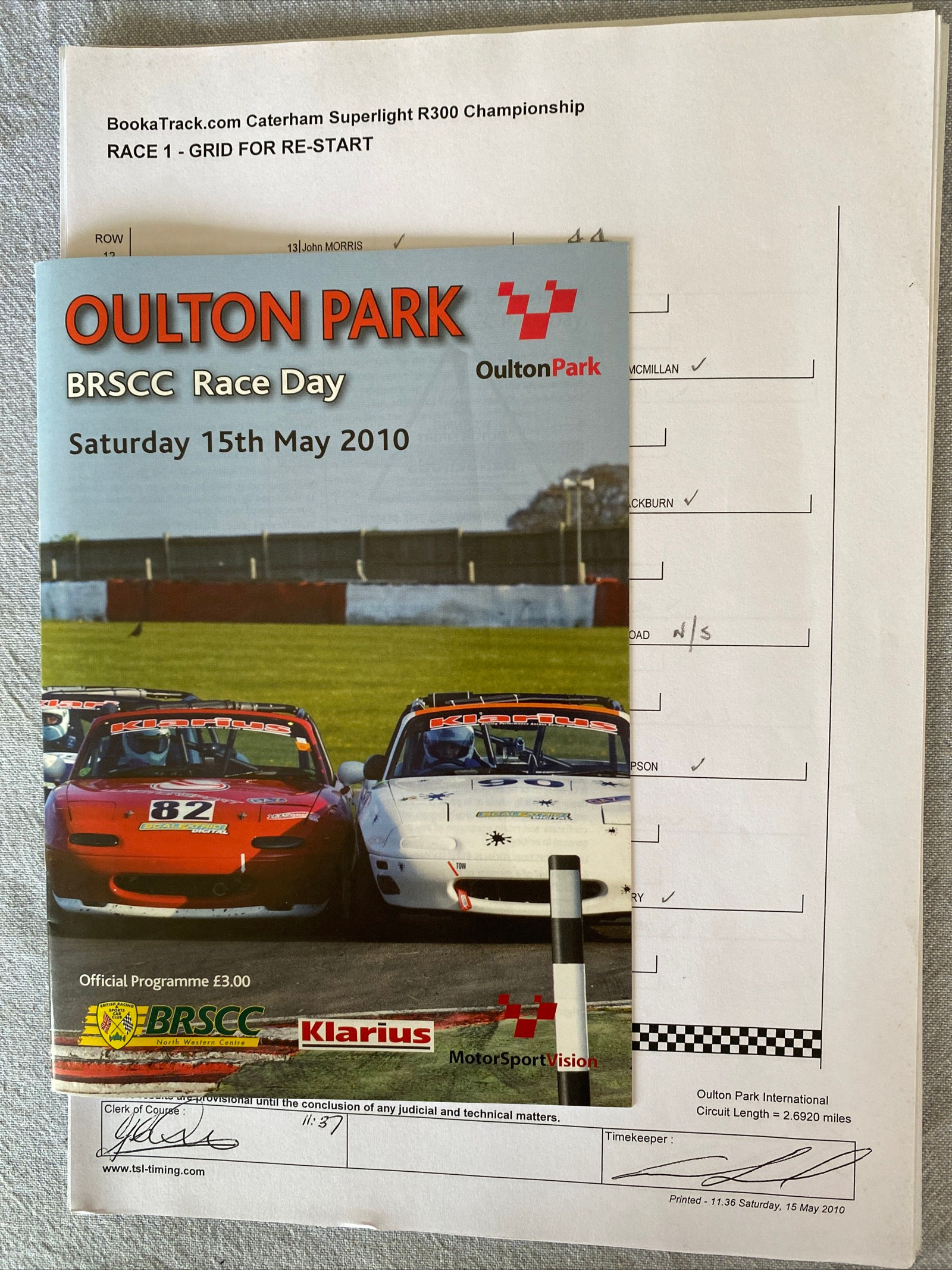 Programme Race Oulton Park 15 May 2010 Mazda MX5 Alfa Romeo FF1600 Results A5