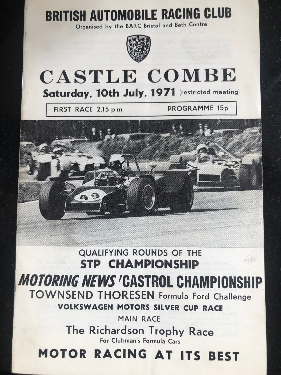 Castle Combe Race Programme 10 July 1971 Saloons Formula Ford Vee Clubmans A5