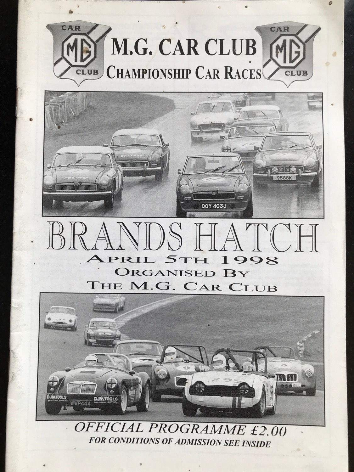 Programme Race Brands Hatch 5 April 1998 MG Car Club MGA MGB Midget V8 Sprite A5