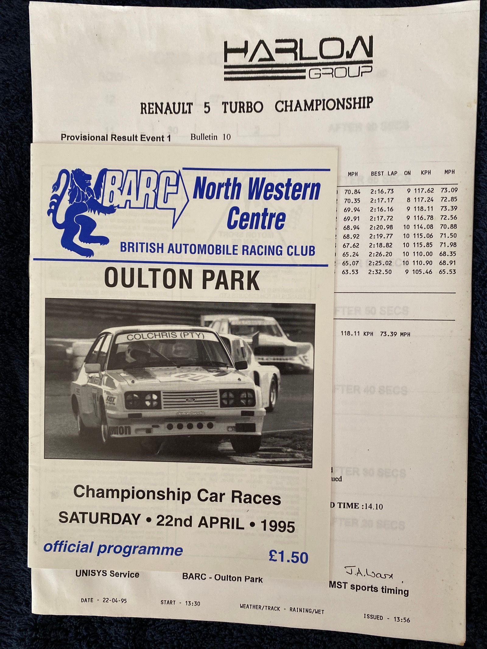 Race Programme Oulton Park 22 April 1995 BMW Renault 5 Turbo Sports Results A5