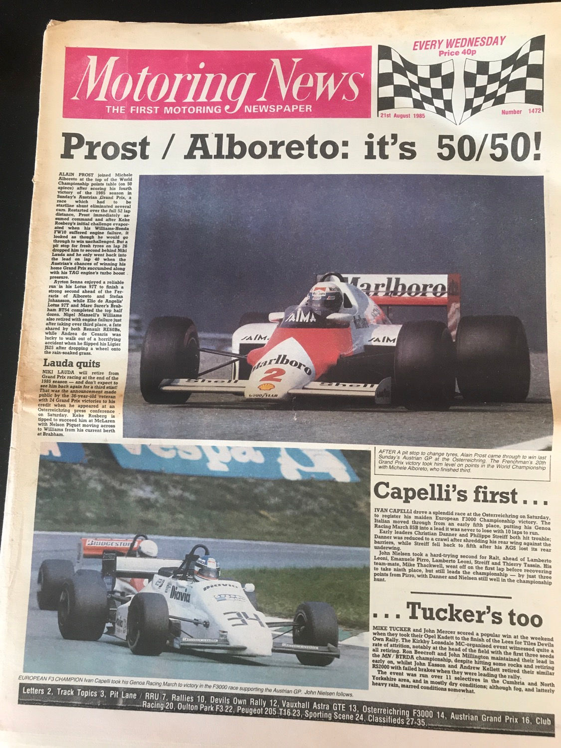 Motoring News 21 August 1985 Prost Austrian F1 GP Manfred Winkelhock Obituary 