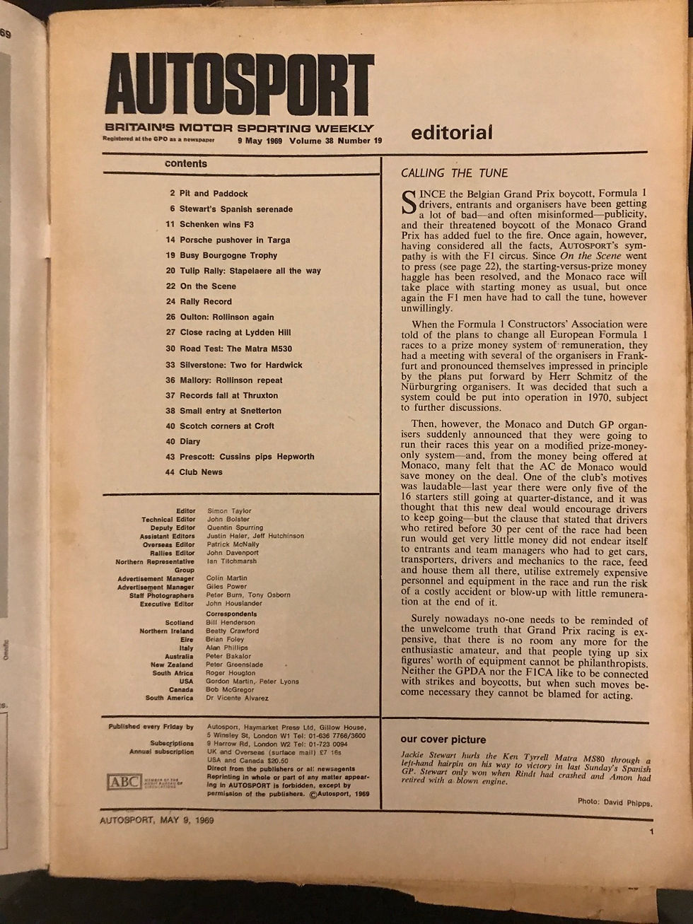 Thumbnail: Autosport 9 May 1969 Stewart Matra wins Spanish F1 GP Porsche Targa Florio 