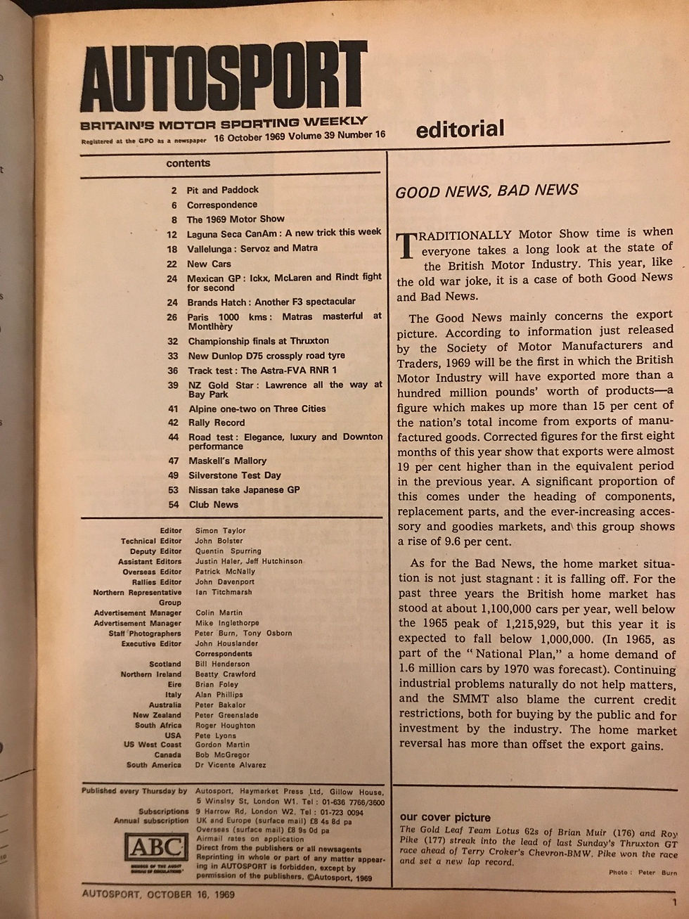 Thumbnail: Autosport 16 October 1969 Hulme McLaren wins Laguna Seca CanAm Servoz F2 champ 