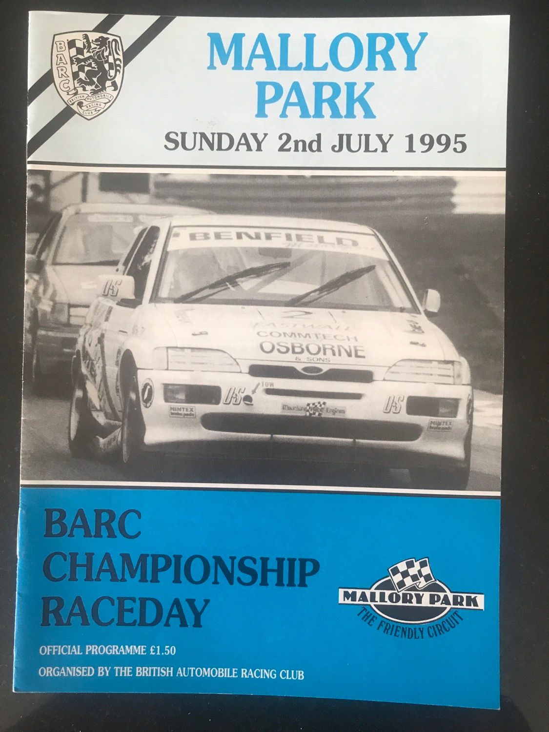 Programme Race Mallory Park 2 July 1995 Clubmans Formula Renault Prod Saloon A5