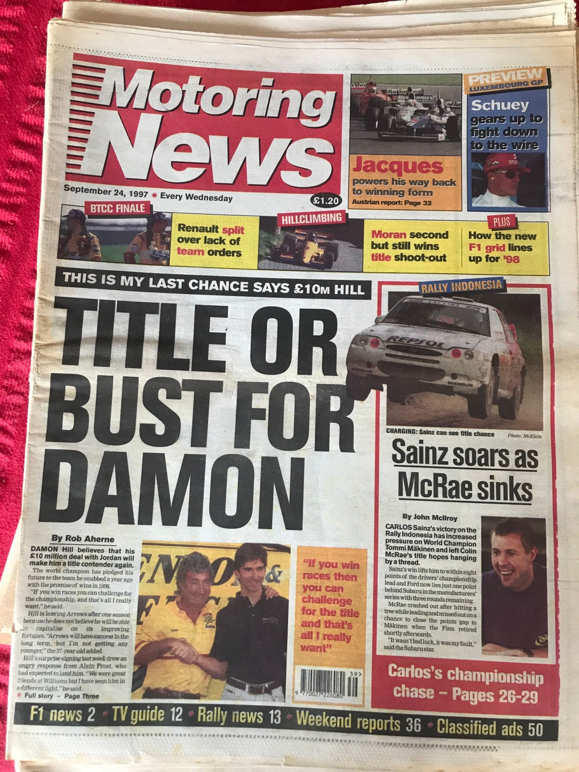 Motoring News 24 September 1997 Villeneuve Wins Austrian F1 GP Sainz Indonesia 